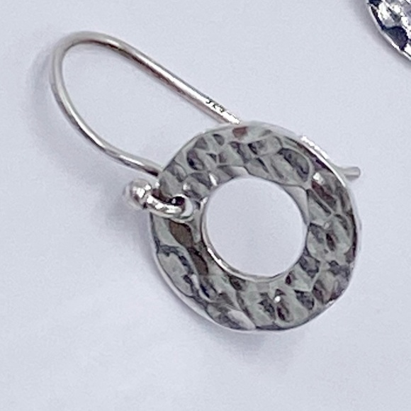 Sterling Silver 925 Hammered Circle Dainty Dangle Earrings - Picture 3 of 7